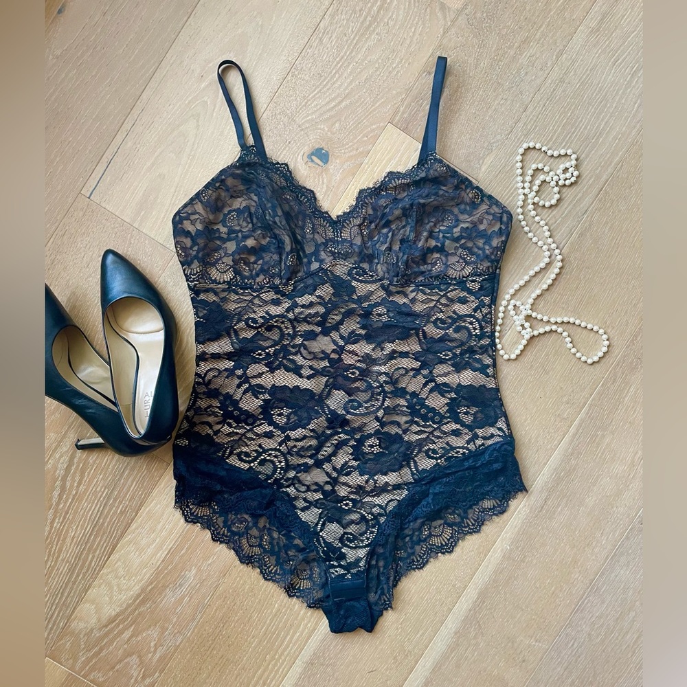 NWT Pinsy Shaping Lace Shapewear Bodysuit, Sz 2X, Medium Shaping, Black